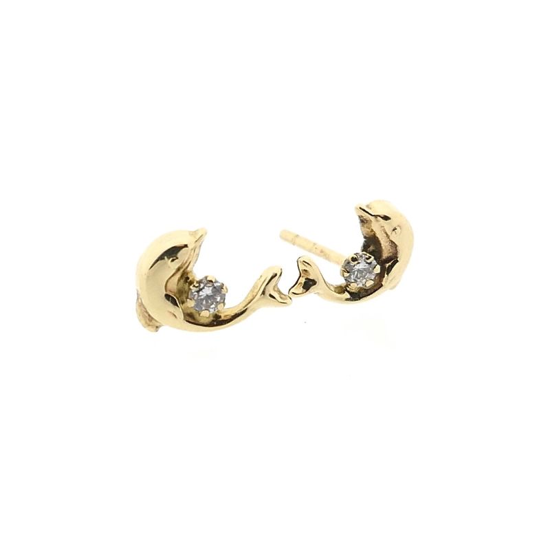 Image 8 of Gold Dolphin Earrings with Zirconia