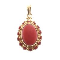 Vintage gold entourage pendant with red coral