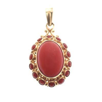 Image 1 of Vintage gold entourage pendant with red coral