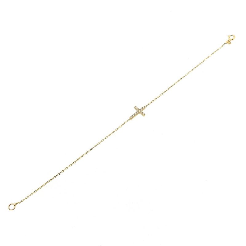 Image 8 of Gold thin anchor link bracelet; Cross with zirconia | 18.5 cm