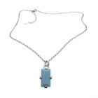 Image 2 of Silver jasseron link chain with turquoise pendant; 40-45 cm