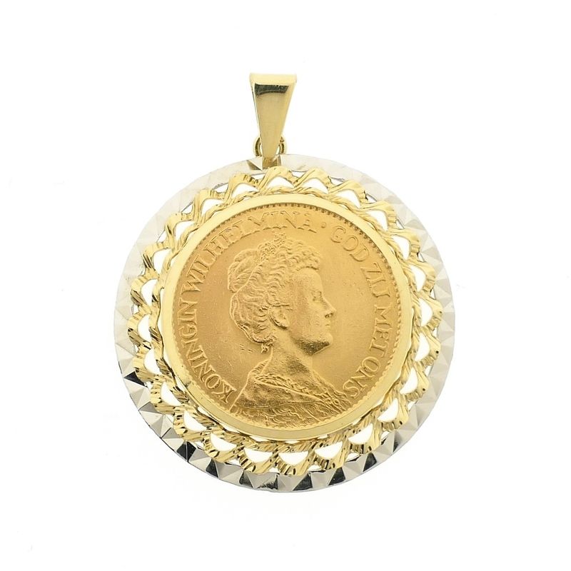 Image 1 of Bicolor pendant of 10 guilder coin Queen Wilhelmina 1917