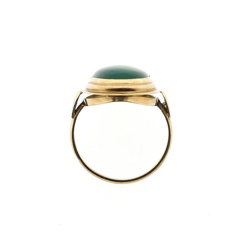 Image 5 of Gold Ring with Jade; 14 Karat; Size 17.75