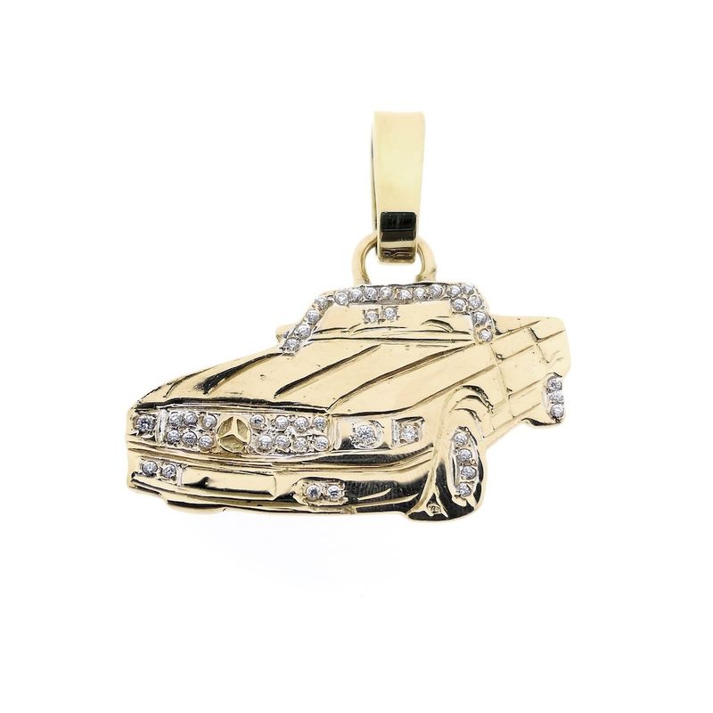 Image 1 of Gold pendant of a Mercedes with zirconia.