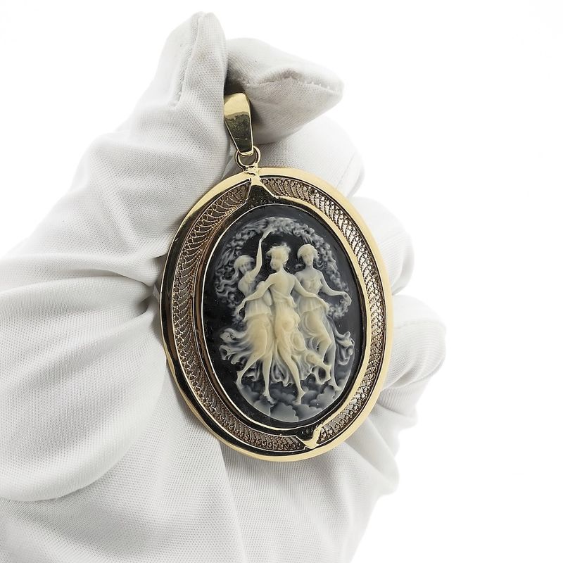 Image 7 of Gold cameo portrait pendant with the Three Graces