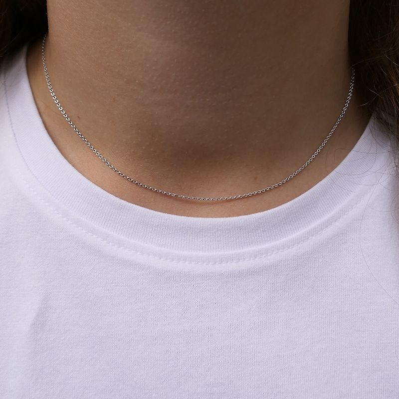 Image 7 of White gold thin anchor link necklace | 38.5 cm
