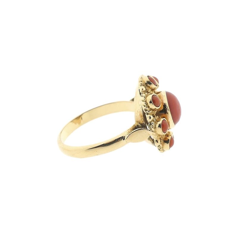 Image 5 of Gold entourage ring with red coral