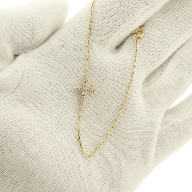 Image 10 of Gold thin anchor link bracelet; Cross with zirconia | 18.5 cm