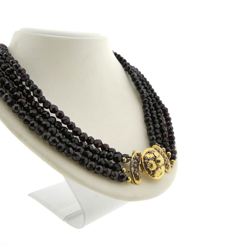 Image 3 of Antique garnet bead necklace with gold decorative clasp