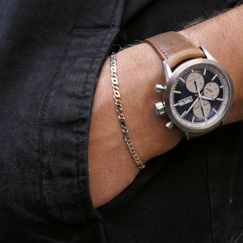 Image 11 of Two-tone gold gourmet/figaro link bracelet