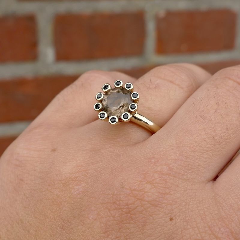 Image 9 of Gold 'Sprite' ring with smoky quartz and sapphire | SOURCE (copy)