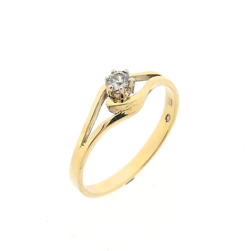 Image 1 of Golden solitaire ring with diamond; 0.09 ct.