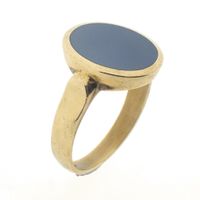 Gold signet ring with oval blue layered stone