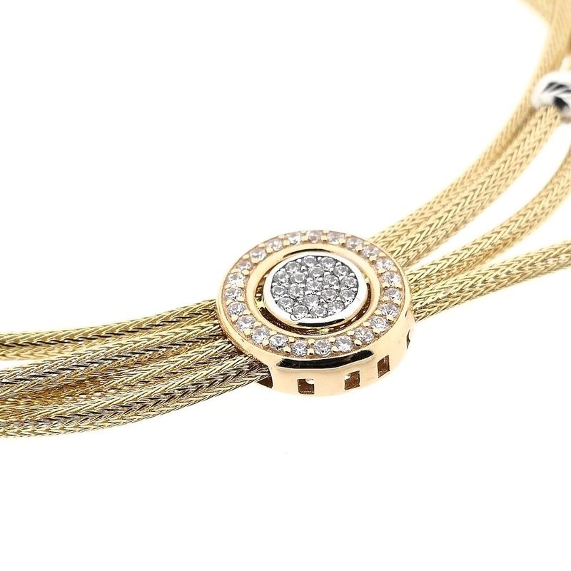 Afbeelding 3 van Tricolor gouden schakelarmband met zirconia