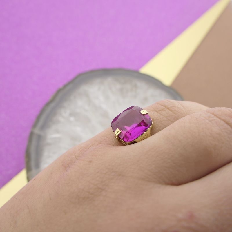 Image 6 of Gold pinky ring with synthetic magenta ruby