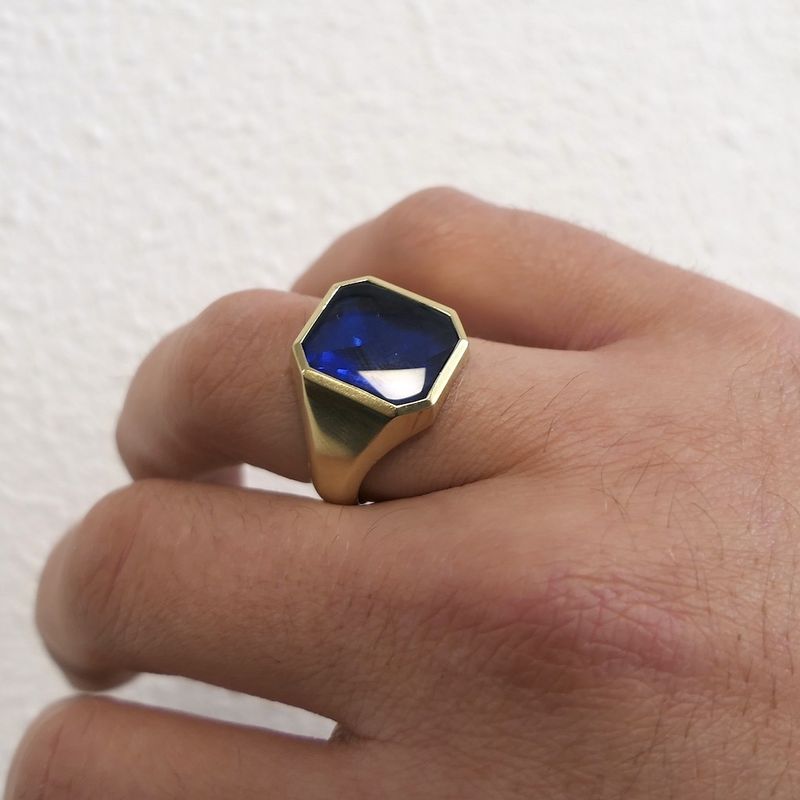 Image 9 of Gold men's ring with synthetic sapphire