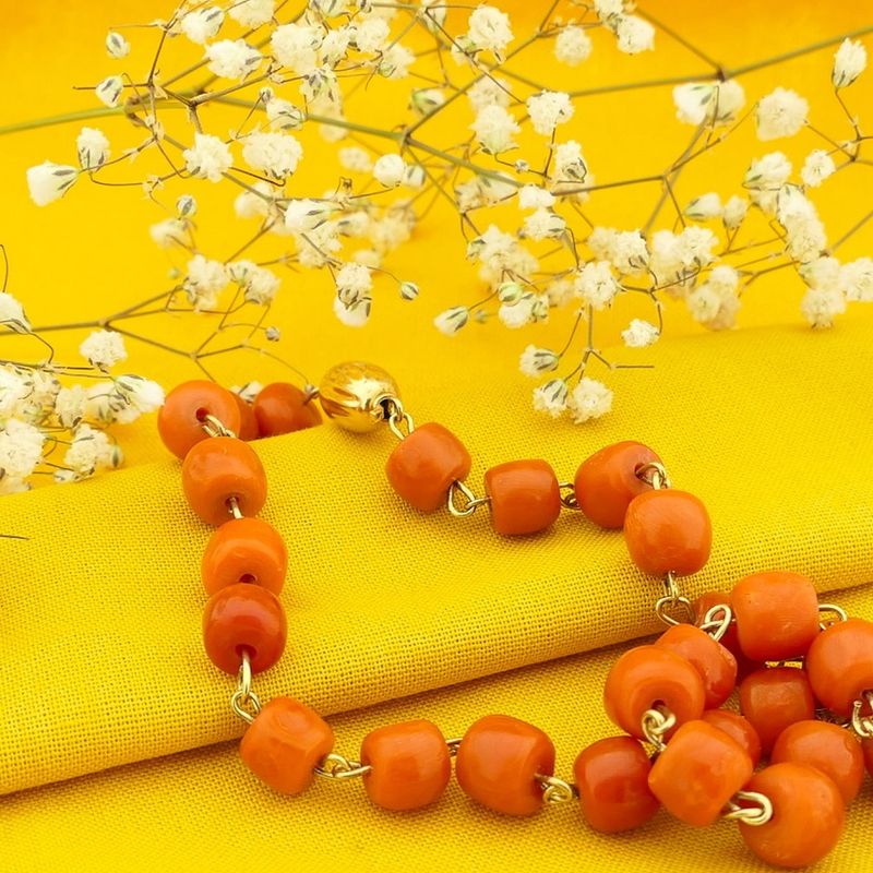Image 2 of Red coral bead necklace with gold clasp