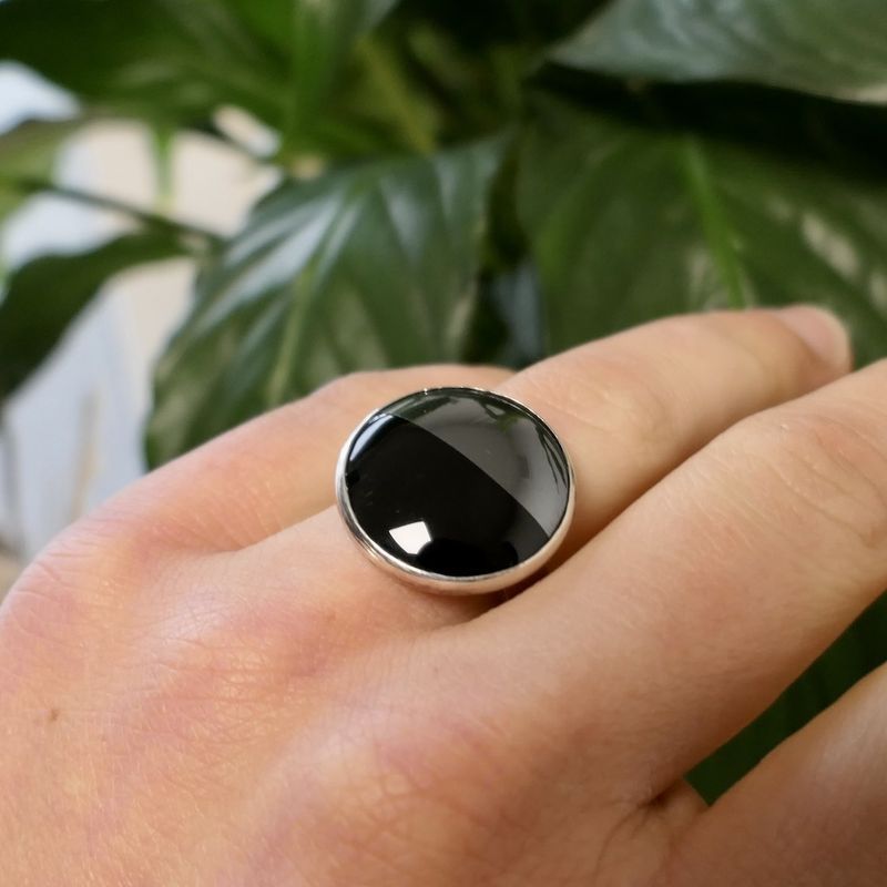 Image 9 of Silver ring with onyx and hematite