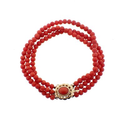 Image 1 of Red coral beads bracelet with gold clasp; Antique | Ø 60mm