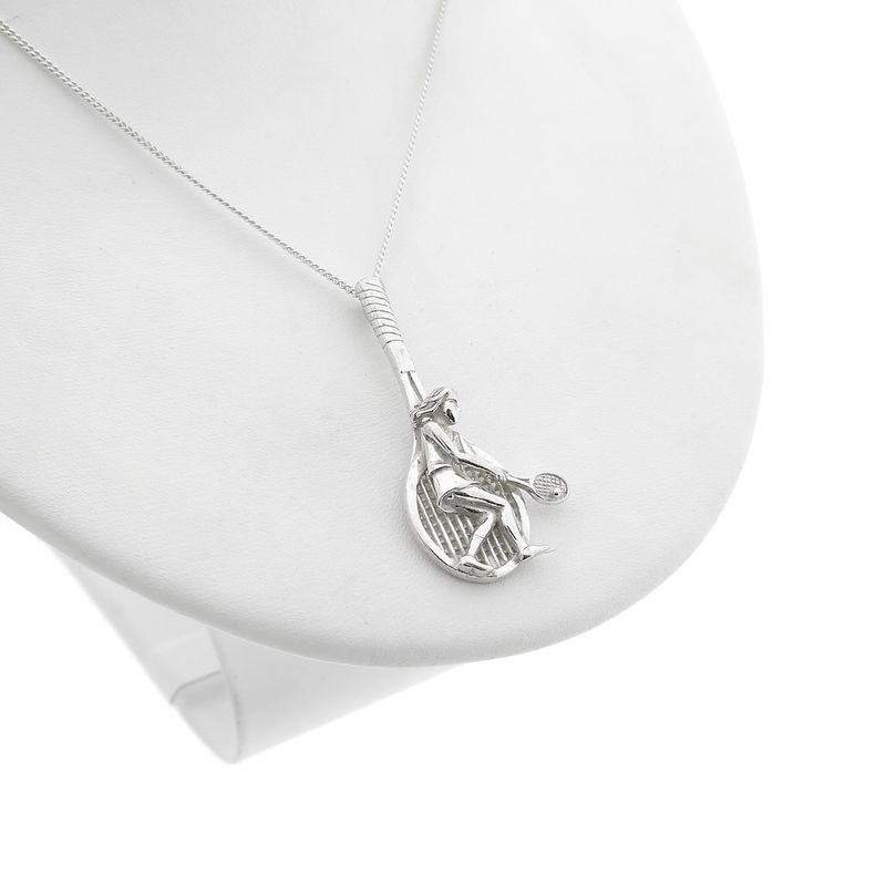 Image 2 of Silver pendant of a tennis racket with a tennis player