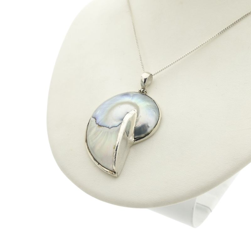 Image 2 of Silver shell pendant; Nautilus