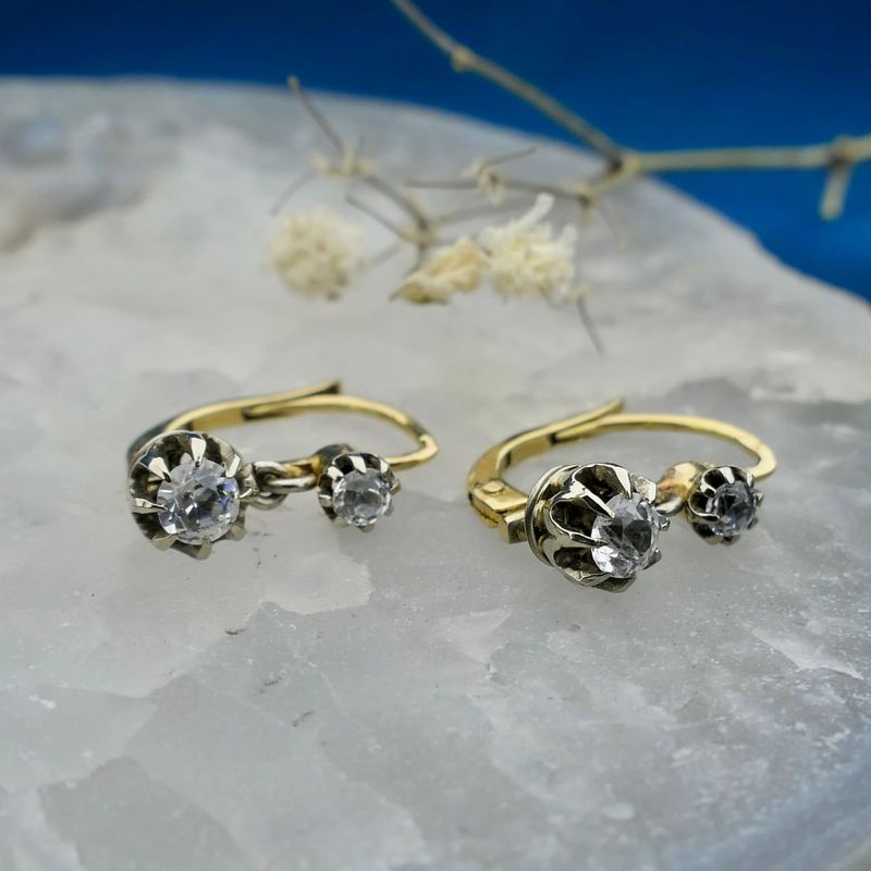 Image 2 of Victorian gold earrings with white sapphire