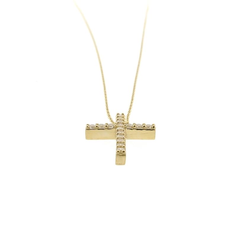 Image 6 of Gold necklace with a fixed pendant; Cross with zirconia | 42.5 cm - 45.5 cm