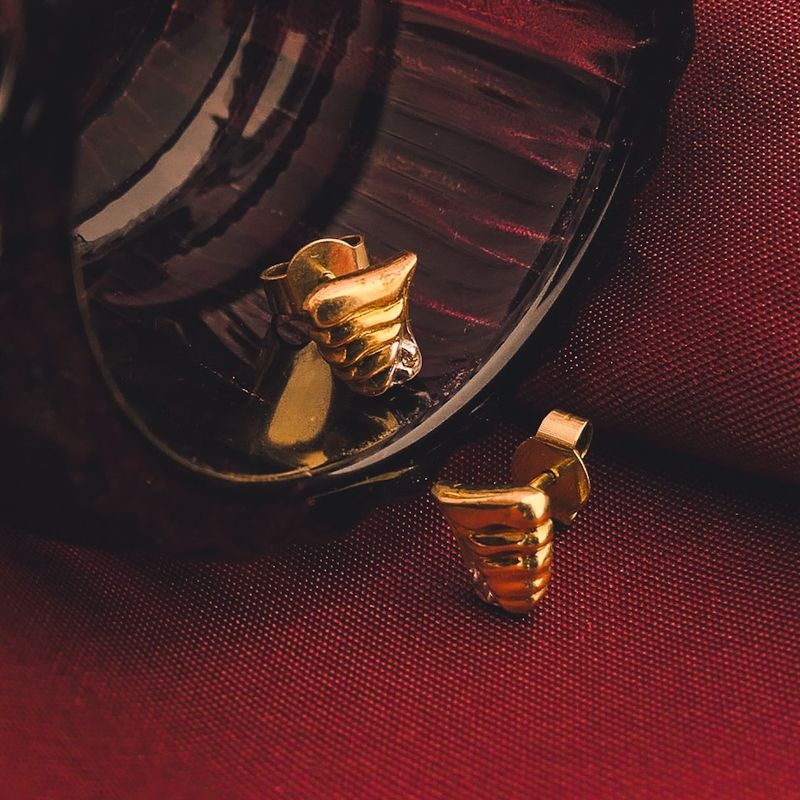 Image 2 of Gold stud earrings with diamond; 0.01 ct.