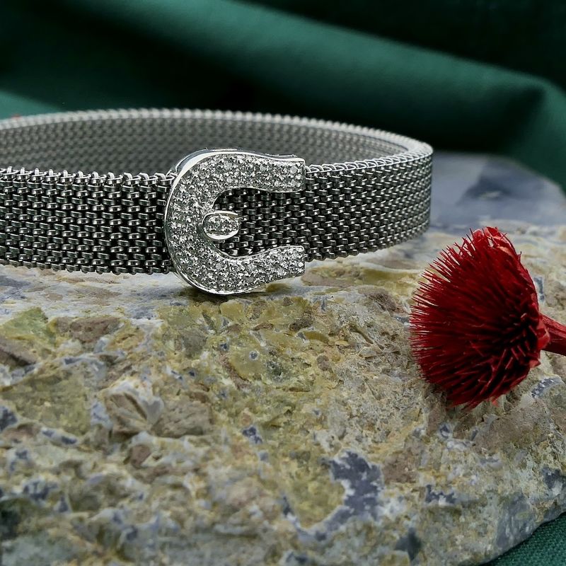 Image 2 of Steel Flex bracelet with white gold charm and diamond | 0.20 ct.