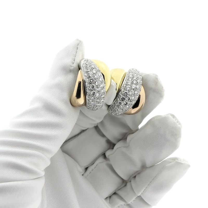 Image 7 of Tricolor gold stud earrings with diamonds; Approx. 3.00 ct.