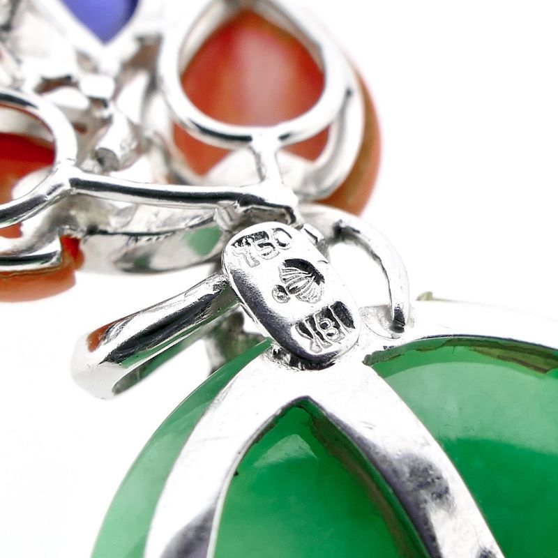 Image 7 of White gold pendant with jade, red jasper and sapphire