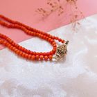 Image 2 of Vintage red coral beaded necklace with gold clasp | 96 cm
