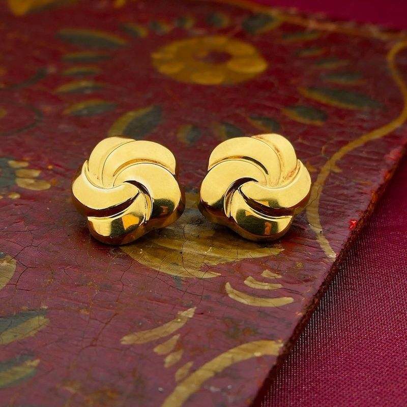 Image 2 of Vintage gold floral clip-on earrings
