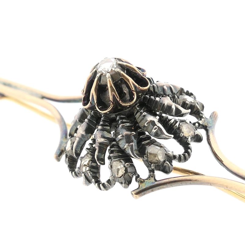 Image 4 of Antique gold and silver brooch with diamonds; approx. 0.25 ct.
