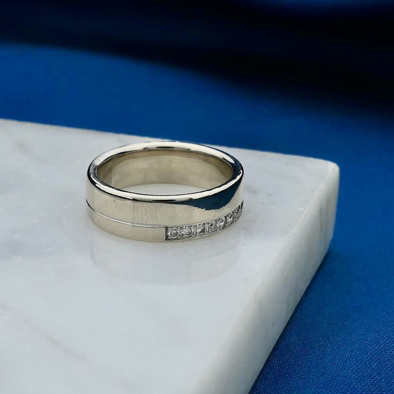 Image 2 of White gold wide row ring with diamonds; 0.135 ct.