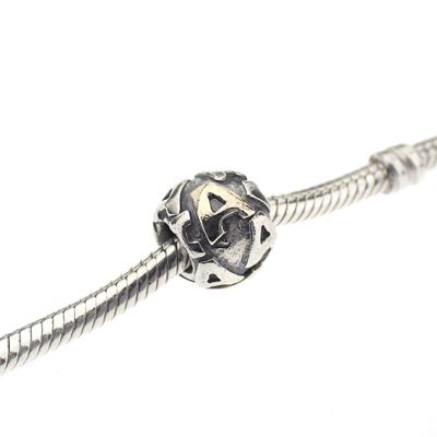 Image 2 of Pandora charm; Silver with gold; Letter A