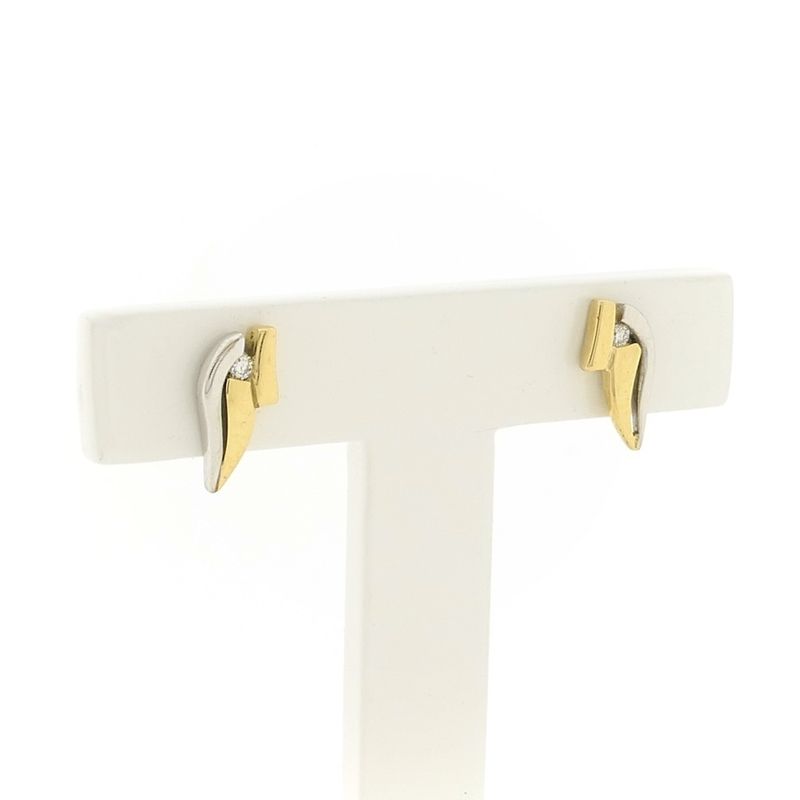 Image 3 of Bicolor gold stud earrings with diamond; 0.01 ct.