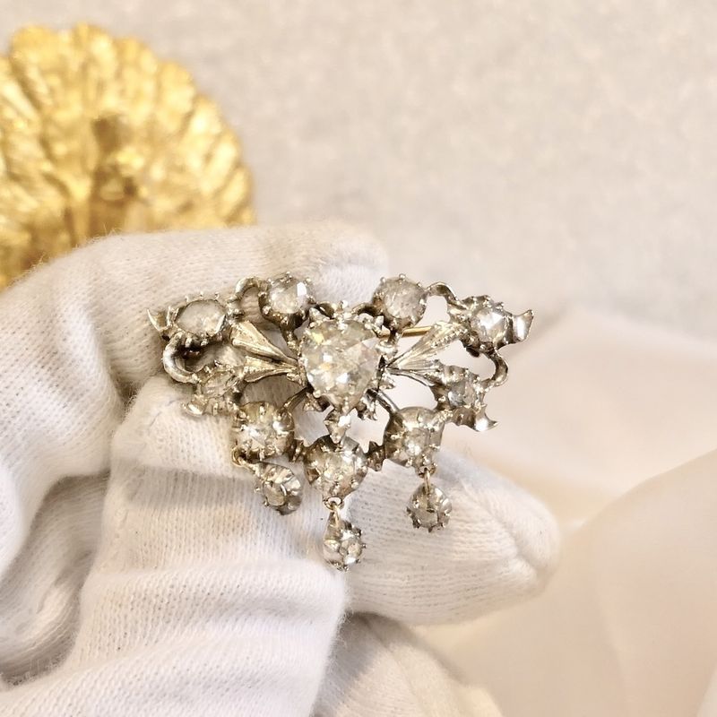 Image 8 of Silver brooch set with rose-cut diamonds