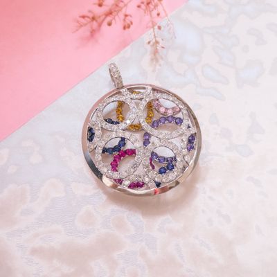 Image 2 of White gold pendant with bubbles of gemstones and diamond 7.07 ct.