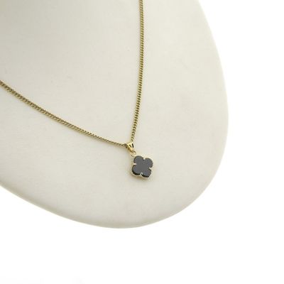 Image 2 of Gold pendant with onyx; four-leaf clover