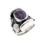 Image 1 of Silver floral fantasy ring with amethyst