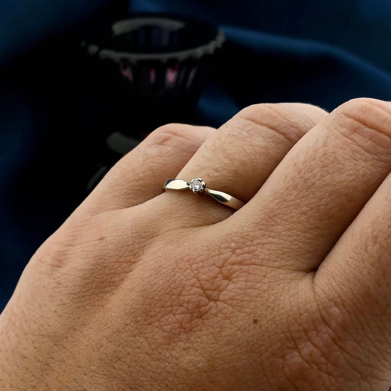 Image 4 of White Gold Solitaire Ring; Diamond 0.04 ct.; 14 Karat; Size 16.75