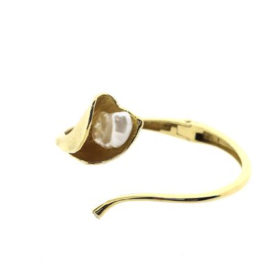 Image 2 of Gold clamp bracelet with baroque pearl and diamond; Size S/M