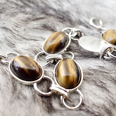 Vintage silver bracelet with tiger eyes | 20.5 cm Image 2 of Vintage silver bracelet with tiger eyes | 20.5 cm