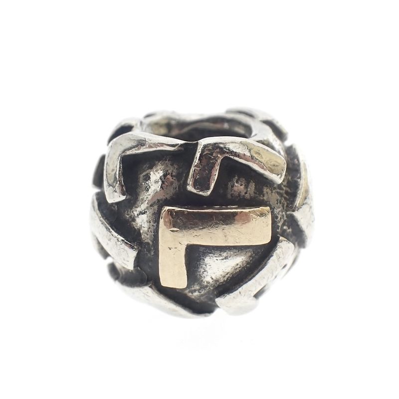 Image 3 of Pandora charm; Silver with gold; Letter L