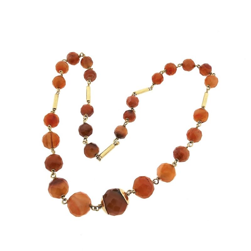 Image 1 of Carnelian bead necklace strung on gold