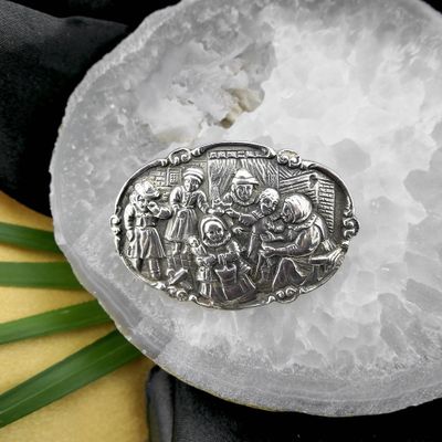 Image 2 of Vintage silver brooch with scene
