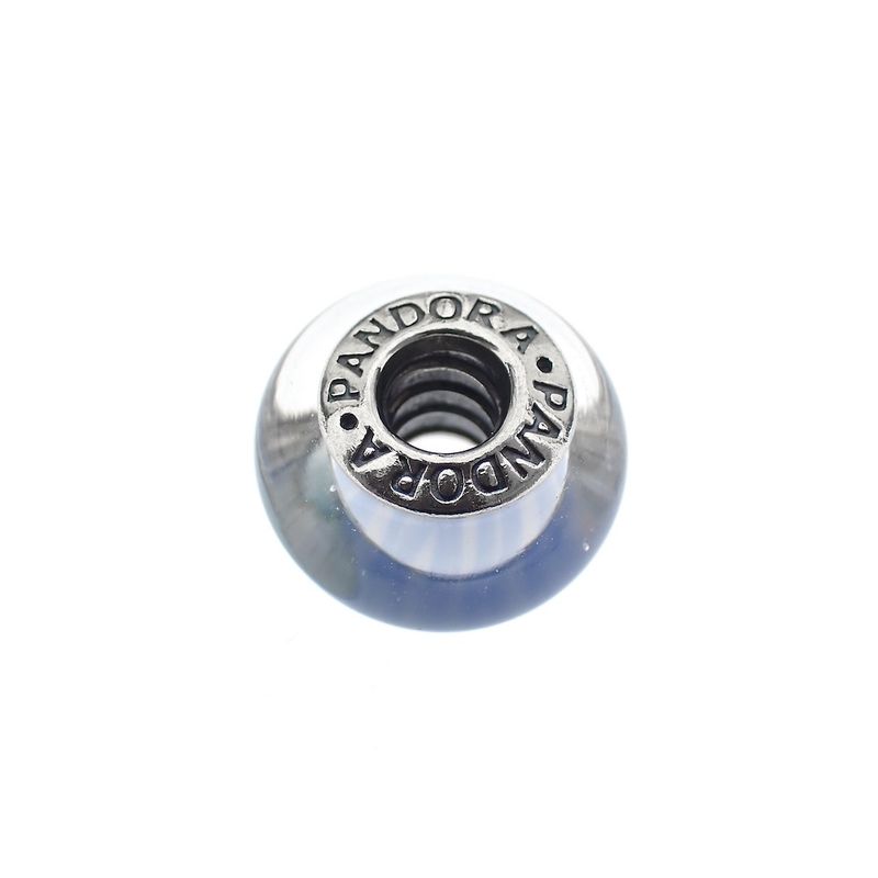 Image 1 of Pandora charm; Silver; Blue/White Candy Stripes