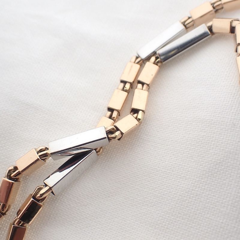 Image 7 of Two-tone gold checkered link necklace | 45 cm