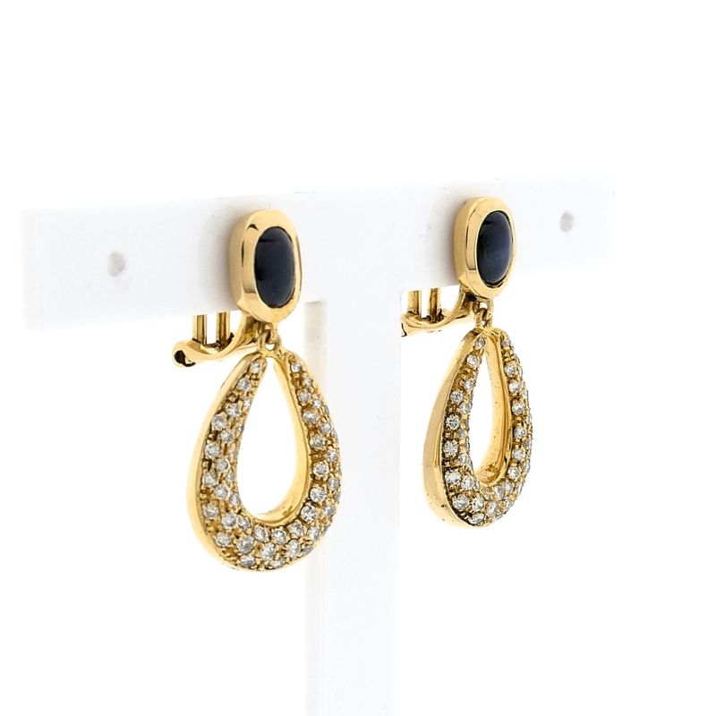 Image 3 of Gold clip-on earrings with sapphires and diamonds; Approx. 1.00 ct.
